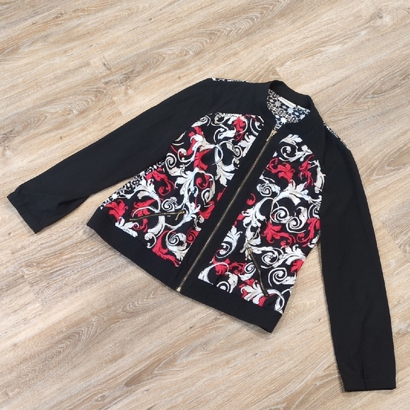 Zenergy by Chico's Jackets & Blazers - Zenergy by Chico's Women's Black Lightweight Jacket w/ Red & White Floral size 1